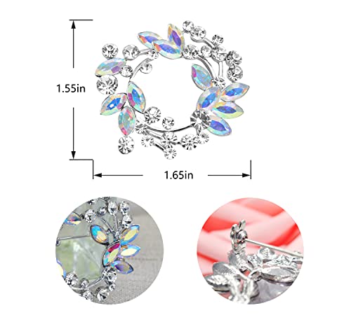 Image of Gyn&Joy Clear Crystal Rhinestone Floral Wreath Pin Brooch BZ005