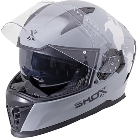 Shox Eclipse Atlas Motorcycle Helmet Gloss Grey White Cover