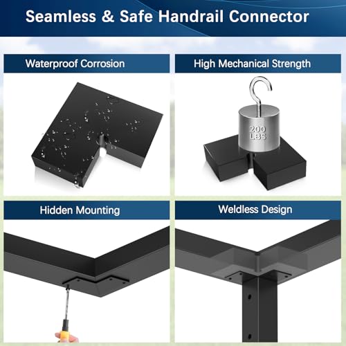 Image of 1 Pack Corner Connector for Stainless Steel Handrail, 90 Degree Hand Rail Accessories for Top Handrail Railing, High Strength POM Connecting Block Fitting for Corner Deck Railing System