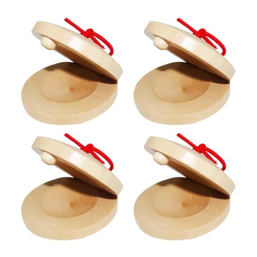 Sarini 4Pcs Wooden Castanets Finger Clackers Clappers Education Clappers Percussion Instruments Mini Clap