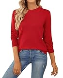 QUALFORT Women's Crewneck Sweater 100% Cotton Soft Knit Pullover Tops Red Large
