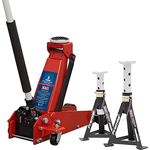 Sealey Trolley Jack 3 Tonne & Axle Stands (Pair) 3 Tonne per Stand Combo - 3000CXDCOMBO1