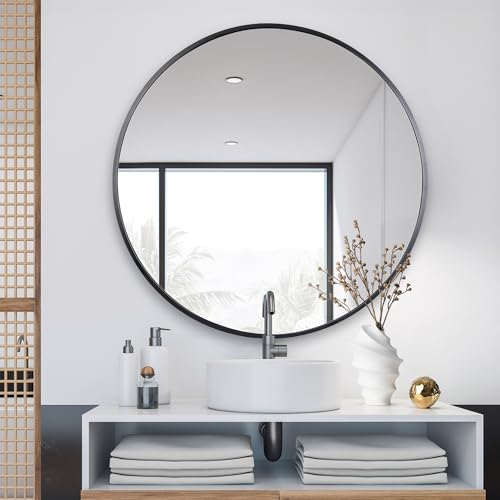 Image of ZENY 36 Inch Round Wall Mirror, Black Frame Bathroom Mirror for Wall, Large Circle Vanity Mirror Wall Mounted