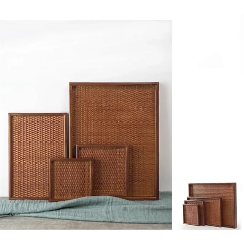 Bandeja de té grande de mimbre tejida de madera, varios tamaños (18 cm x 18 cm), elegante bandeja para servir para decoración del hogar, cocina, fiestas y regalos, diseño duradero y ecológico