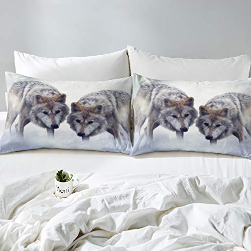 Housse de couette loup sauvage King Size | Parure de lit enfant safari flocon de neige - 3