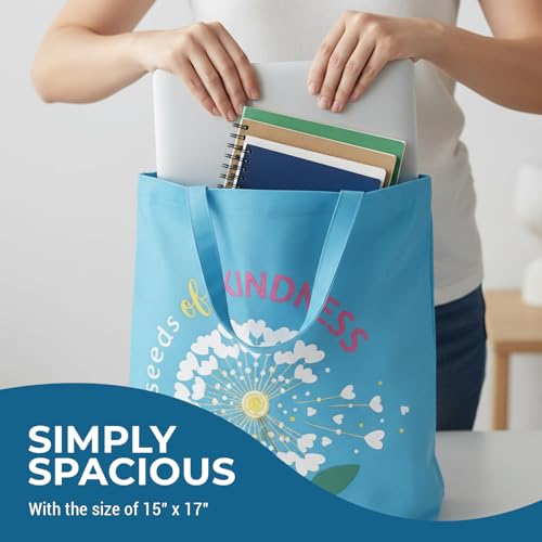 Bolsas tote grandes no tejidas de 15" x 17" en rosa, blanco y azul con mensaje de amabilidad - Paquete de 12 piezas miniatura 5
