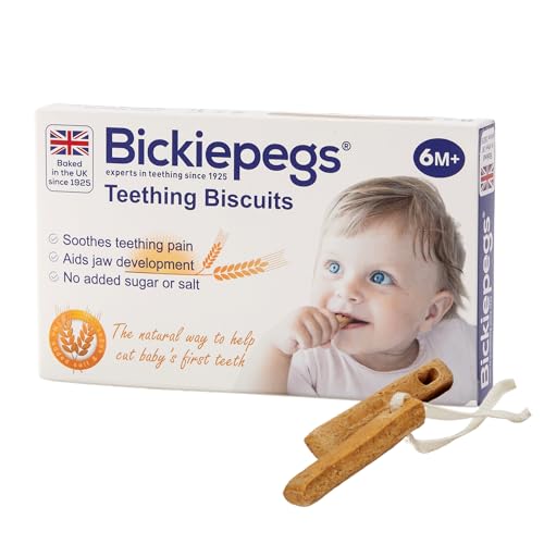 Bickiepegs Galletas naturales para encías de 6 meses + 38 gm – Chupete y protector dental – Solución natural para aliviar dolores – Vegano