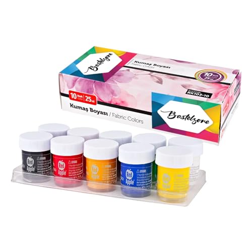 Juego de pinturas para tela, colores vibrantes y altamente pigmentados, resistentes a la lavadora, para camisetas, algodón y tejidos (10 colores x 25 ml)