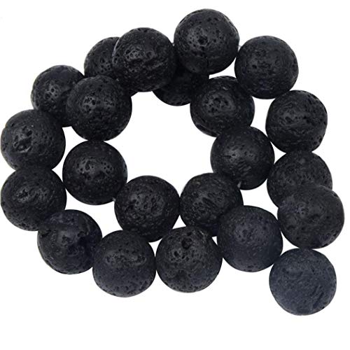 Aisoway 60 Stück Schwarze Lava Perlen Natürliches Vulkangestein Stein-Korn-Loser Handgemachter Schmuck