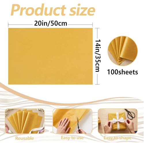 Image of Bobobag 100 Sheets Harvest Gold Tissue Paper 20 inchX14 inch Tissue Paper for Gift Bags, Gift Wrapping Tissue, Christmas Tissue Paper Anniversary Holiday Decoration Arts Craft