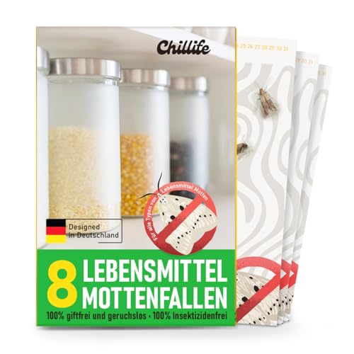 Chillife Trampa para polillas de alimentos, juego de 8 trampas de feromonas contra polillas de alimentos, eficaz trampa para polillas para el hogar y el jardín, combate las polillas de los alimentos