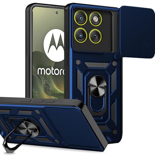 Image of AESTMO Tough Armor Moto Edge 70 5G Bumper Back Case Cover | Ring Holder & Sliding Camera Shield Cover | 360 Degree Protection Back Case Cover for Moto Edge 70 5G (Blue)