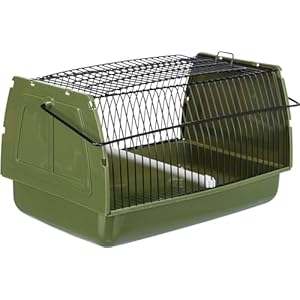 TRIXIE Transportbox für Vögel und Kleintiere, 22 × 14 × 15 cm, 5901, grün, Kunststoff/Metall, Tragegriff, herausnehmbarer Sitzstange