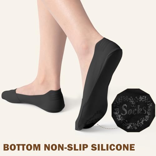Image of Sofier No Show Socks Womens, Non Slip Low Cut 6 Pairs Thin Silky Dress Footies Liner Invisible Socks Flats Loafers Sneakers