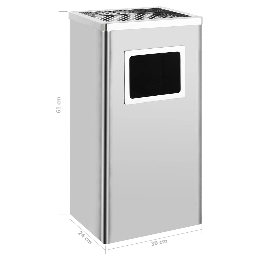 vidaXL Papelera con Cenicero Acero Inoxidable Basura Contenedor Cubo Diseño Elegante Funcional Sofisticado Insertos Extraíbles Robusto Capacidad 45L