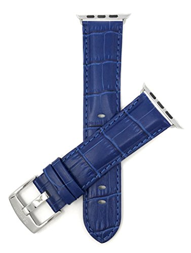 Bandini Replacement Watch Band for Apple Watch 38mm / 40mm Blue, Mens' Alligator Style Leather, Fits Series 6, 5, 4, 3, 2, 1