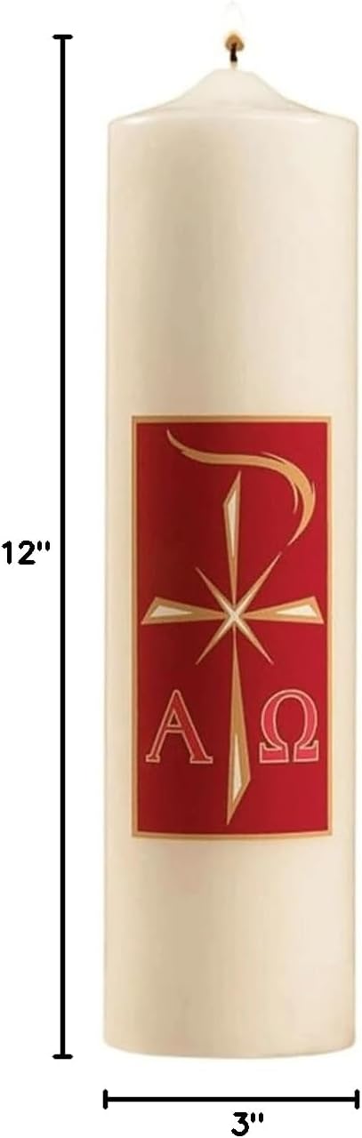 ChriSaint Candle Alpha Omega 100% Paraffin Wax Long Hours Lasting Unscent Candle for Baptism First Communion Decoration, Pack of 4