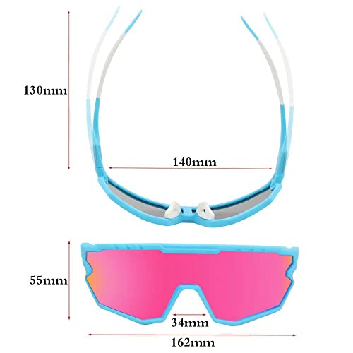 GIEADUN Polarized Sports Sunglasses Cycling Glasses Baseball Sunglasses with 3 lenses,Fishing,Ski Running Golf (blue pink, Large)