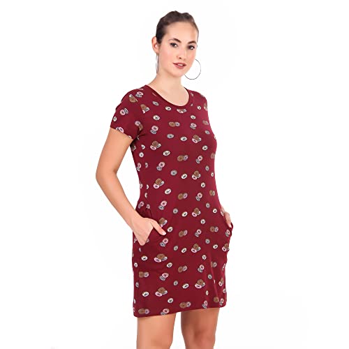 Image of Stories.Label Women Cotton Long T-Shirt Dress in Knee Length with Side Pockets Include Plus Sizes (Size S -5XL)