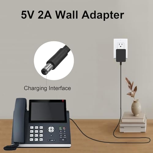 Image of 5V 2A Power Adapter Replacement for Yealink Phone PS5V2000US | Power Supply Compatible with Yealink T29G T54W T46U T46S T57W T48S T53W T58A MP54 MP56 5V Phone Charger Cord(5 Feet)