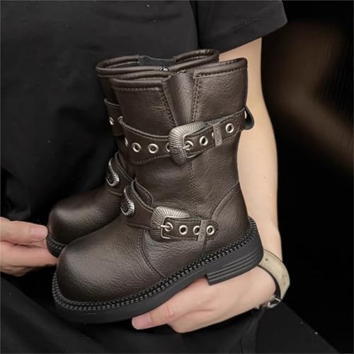Girls Gothic Leather Buckle Ankle Boots Lug Sole Punk Short Shoes Chunky Block Heels Waterproof Horse Riding Boots2