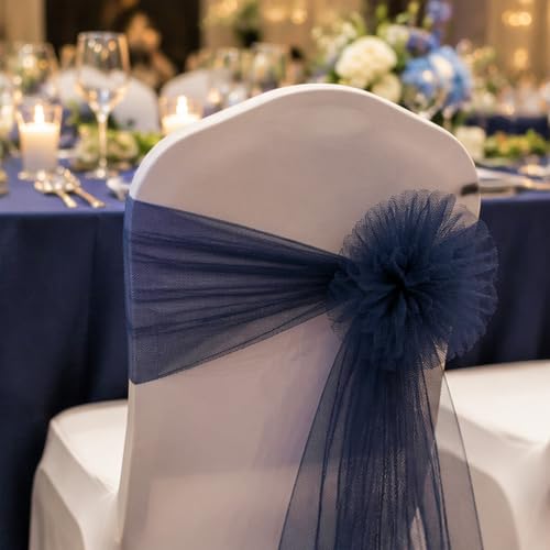 Image of Navy Blue Tulle Fabric Ribbon 6 Inch by 25 Yards Rolls Fabric Spool Tulle for Gift Wrapping Wedding Decorations Craft Supplies DIY Tutu Skirt Baby Shower Birthday Party