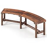 SFAREST Wooden Garden Bench, 2-3 People Curved Patio Bench, Outdoor Furniture Park Porch Seating for Backyard Porch Balcony, 360kg Max Load (1, Rustic Brown, 170 x 58 x 45 cm)