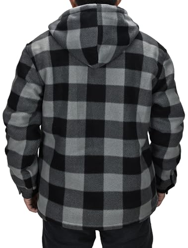 Image of Men's Flannel Jacket Hoodie Full Zip Up Plaid Thick Fleece Sherpa Lined Sweatshirt Winter Warm Coats