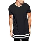 LIWEIKE Men t Shirt Extended Longline Hipster Tshirt with Striped Hem (Small, Black)