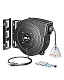 DEWENWILS Extension Cord Reel, 40FT Retractable Cord Reel, 12/3AWG SJTOW, Lighted Triple Tap Outlets, 15 Amp Circuit Breaker, Ceiling/Wall Mount, UL Listed