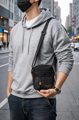 Small Crossbody Bag for Men and Women Sports Waterproof Crossbody Bag with 2 Pockets and Adjustable Strap (BLACK3)