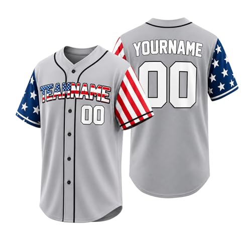 Camiseta de Béisbol Patriótica Personalizada con Nombre y Número, Camisa de Uniforme con Botones para Hombre, Mujer y Jóvenes miniatura 1