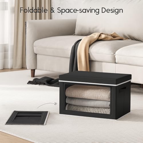 Image of Homsorout Collapsible Storage Bins with Lids - Stackable Storage Containers with Window, 15.7 Inch Fabric Organizing Bins for Closet, Home & Office Organization Baskets, Black, 3 Pack