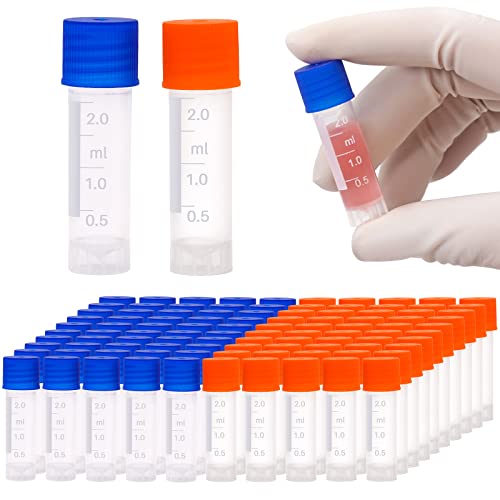 Naoedeah SAMPLE VIALS 100 Pcs 2Ml Plastic Vials With Caps Lab Vials Small Plastic Bottles Test Tubes With Lids Centrifuge Tubes Small Liquid Sample Vial Storage Container Graduated Vial Tube thumb #1