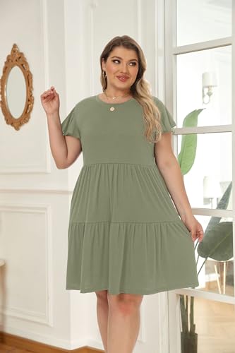 Image of HiMONE Summer Dresses for Women 2025 Vacation Sundresses Ruffle Sleeve Boat Neck with Pockets A Line Casual Dress XS-2XL