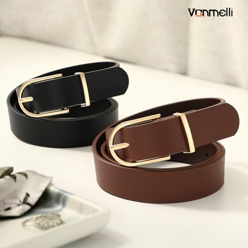 VONMELLI 3 Pack Women's Belts for Jeans Pants Black+Black+Dark Coffee 5