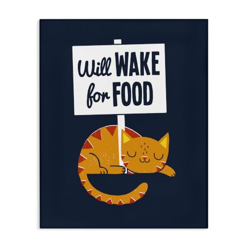 Funny Sleeping Cat Food Sign, 16 x 20 Inch Canvas Wall Art