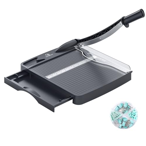 12 Inch Heavy Duty Paper Cutter, 12-16 Sheets Capacity Guillotine Paper Cutter & Paper Trimmer, Paper Cutting Board for Classroom, Crafting, Cardstock Gray