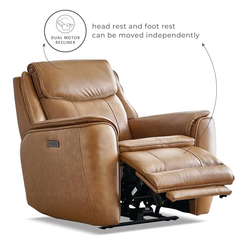Image of Home Centre | Potsdam Half Leather 1-Seater Zero Gravity Electric Recliner | Recliner Sofa for Living Room | Solid Wood | Tan | 1 Year Warranty