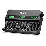 POWXS LCD Universal 12 Bay AA AAA & 9V Battery Charger for 1.2V Ni-MH Ni-CD Rechargeable Batteries, 9V Lithium ion Ni-MH Rechargeable Batteries, Independent Slot Fast Charging