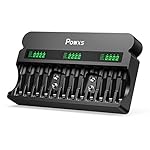POWXS Rechargeable AA AAA 9V Battery Charger with 1800mA High-Speed, 12 Bay Independent Battery Charger for 1.2V Ni-MH…