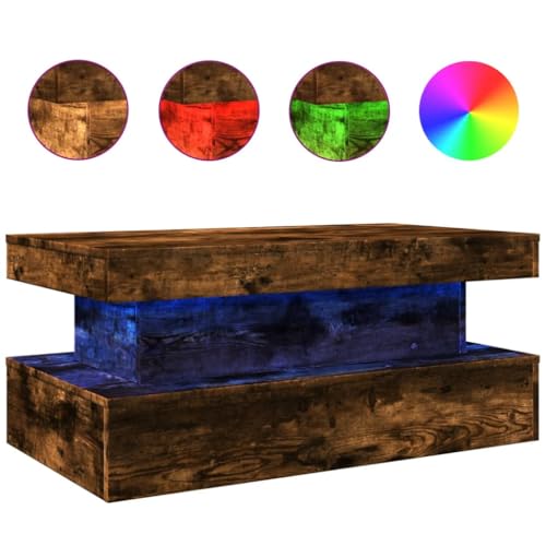 Table basse LED salon rectangulaire meuble chêne fumé 90cm - 3