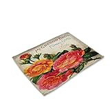  Baisheng Baumwolle Leinen Tischsets 4er SetGemalte Betriebsblumen Platzset(4er Platzsets-Rose 5)