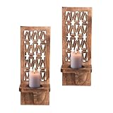 Homebia Designs Geometric Star Wooden Wall Candle Sconces - Pack of 2, 16 Inch Handcrafted Decorative Rustic Wall Mounted Candle Sconces for Christmas, Halloween & Everyday Home Décor- Natural Finish