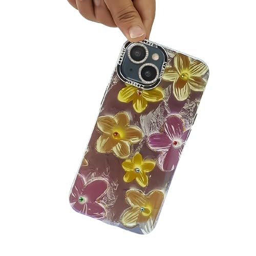 Image of Peeperly Back Cover Case for iPhone 15 Pro Scratch Resistant Anti-Slip TPU Shockproof Protective Durable Retro Gem-Encrusted Flower Art Aesthetic Case for Girls & Women(Purple)