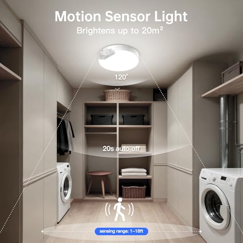 Homelist New Upgraded Motion Sensor Ceiling Light, 8 Inch 500LM LED Ceiling Light with Remote, 8000mAh Battery Powered Rechargeable Dimmable Sensor Lights for Bathroom Garage Shed Loft Hallway Stair - Image 4