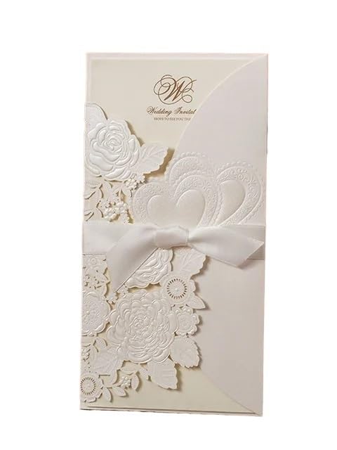 Tarjetas de boda para invitaciones emotivas con cintas decorativas y relieve floral 10 piezas