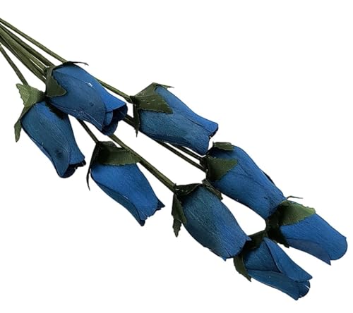 Navy Blue Bunch of 8 Closed Bud Wooden Roses for Crafts Custom Bouquets and Other DIY Projects. Choose Form Over 60 Colors.