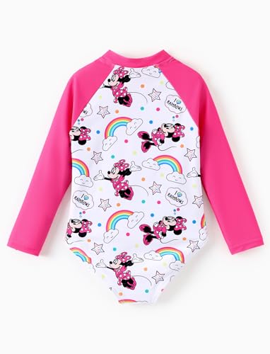 Image of Disney Frozen Stitch Princess Minnie Mouse Girls Swimsuit Long Sleeve Rashguard UPF 50 One Piece Bathing Suit Size 3M-13Y