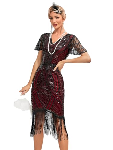 VILOREE Sukienka damska w stylu lat 20., Flapper Charleston, Gatsby, cekiny, koktajlowa, sukienka na bal absolwentów, kostium na przyjęcie, S